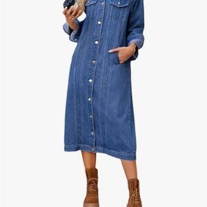 Blue Denim Button-Front Midi Dress